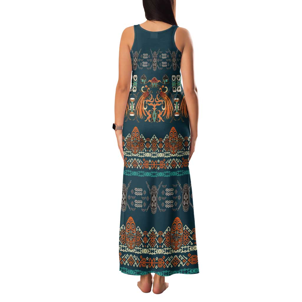 Dark Cyan Blue Batik Papua-inspired Pattern Tank Maxi Dress - Polynesian Pride