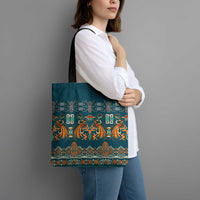 Dark Cyan Blue Batik Papua-inspired Pattern Tote Bag - Polynesian Pride