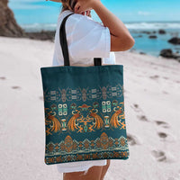 Dark Cyan Blue Batik Papua-inspired Pattern Tote Bag - Polynesian Pride