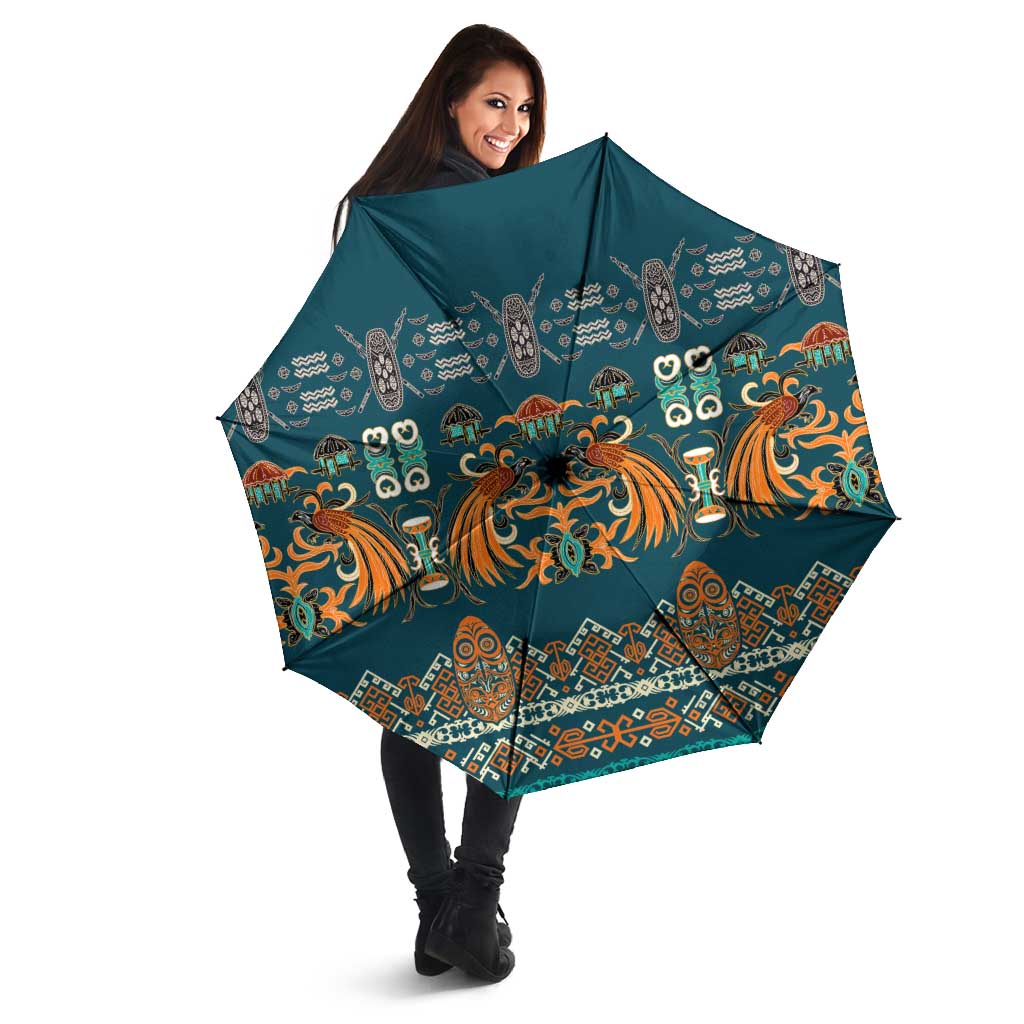 Dark Cyan Blue Batik Papua-inspired Pattern Umbrella - Polynesian Pride