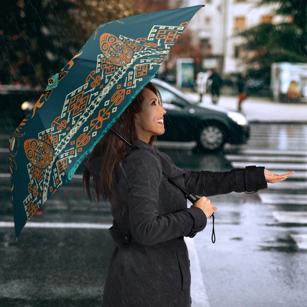 Dark Cyan Blue Batik Papua-inspired Pattern Umbrella - Polynesian Pride