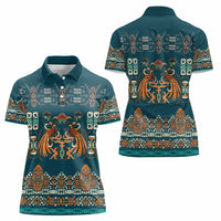 Dark Cyan Blue Batik Papua-inspired Pattern Women Polo Shirt - Polynesian Pride