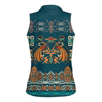 Dark Cyan Blue Batik Papua-inspired Pattern Women Sleeveless Polo Shirt LT9 - Polynesian Pride