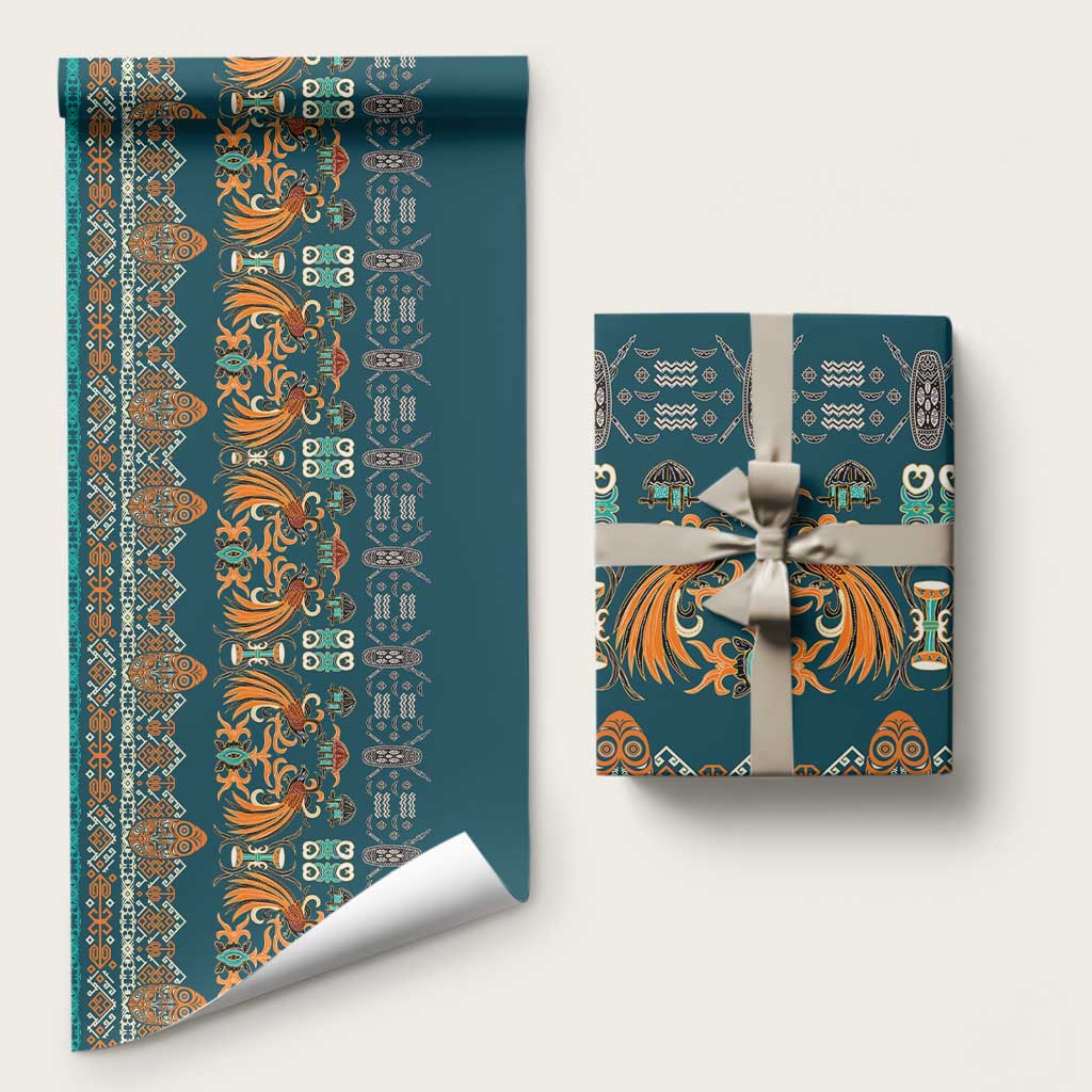 Dark Cyan Blue Batik Papua-inspired Pattern Wrapping Paper - Polynesian Pride