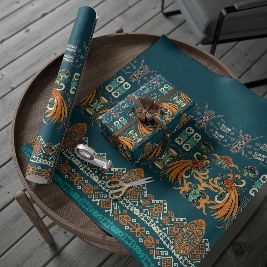 Dark Cyan Blue Batik Papua-inspired Pattern Wrapping Paper - Polynesian Pride