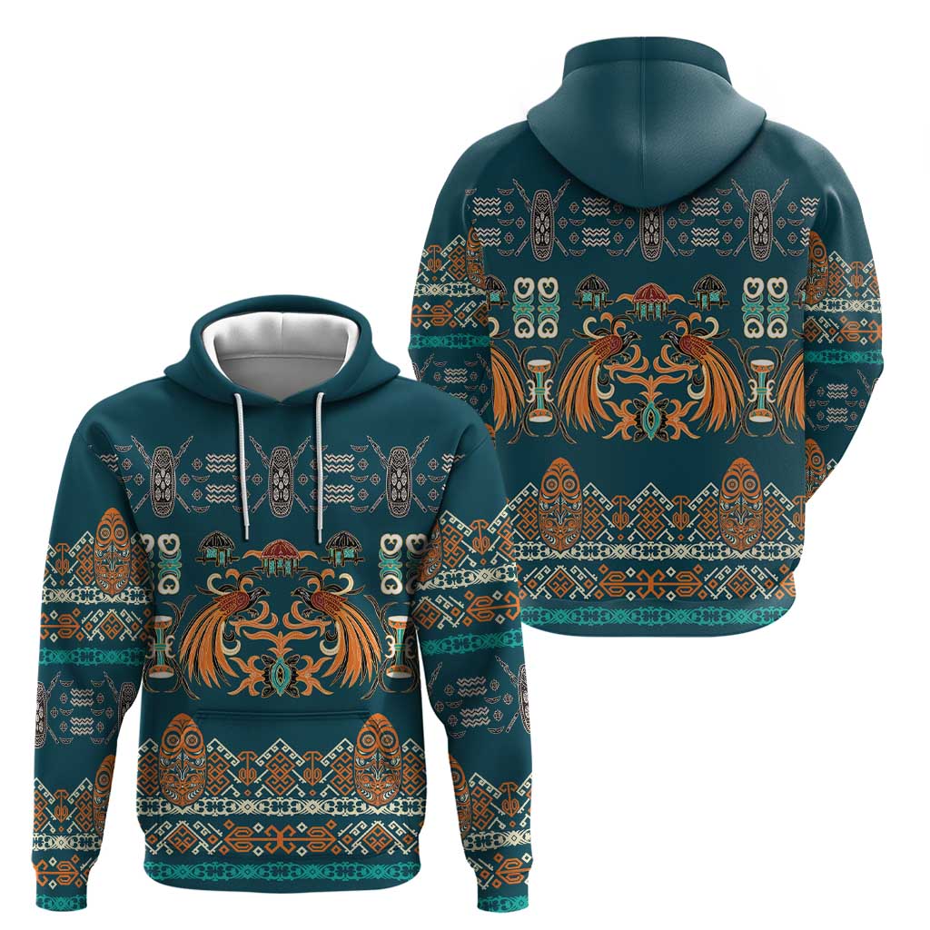 Dark Cyan Blue Batik Papua-inspired Pattern Zip Hoodie - Polynesian Pride