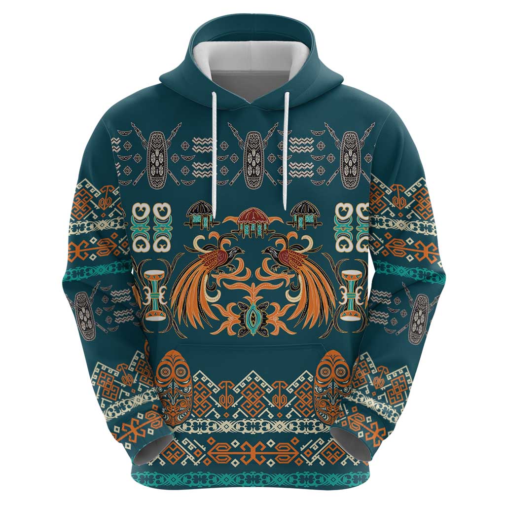 Dark Cyan Blue Batik Papua-inspired Pattern Zip Hoodie - Polynesian Pride