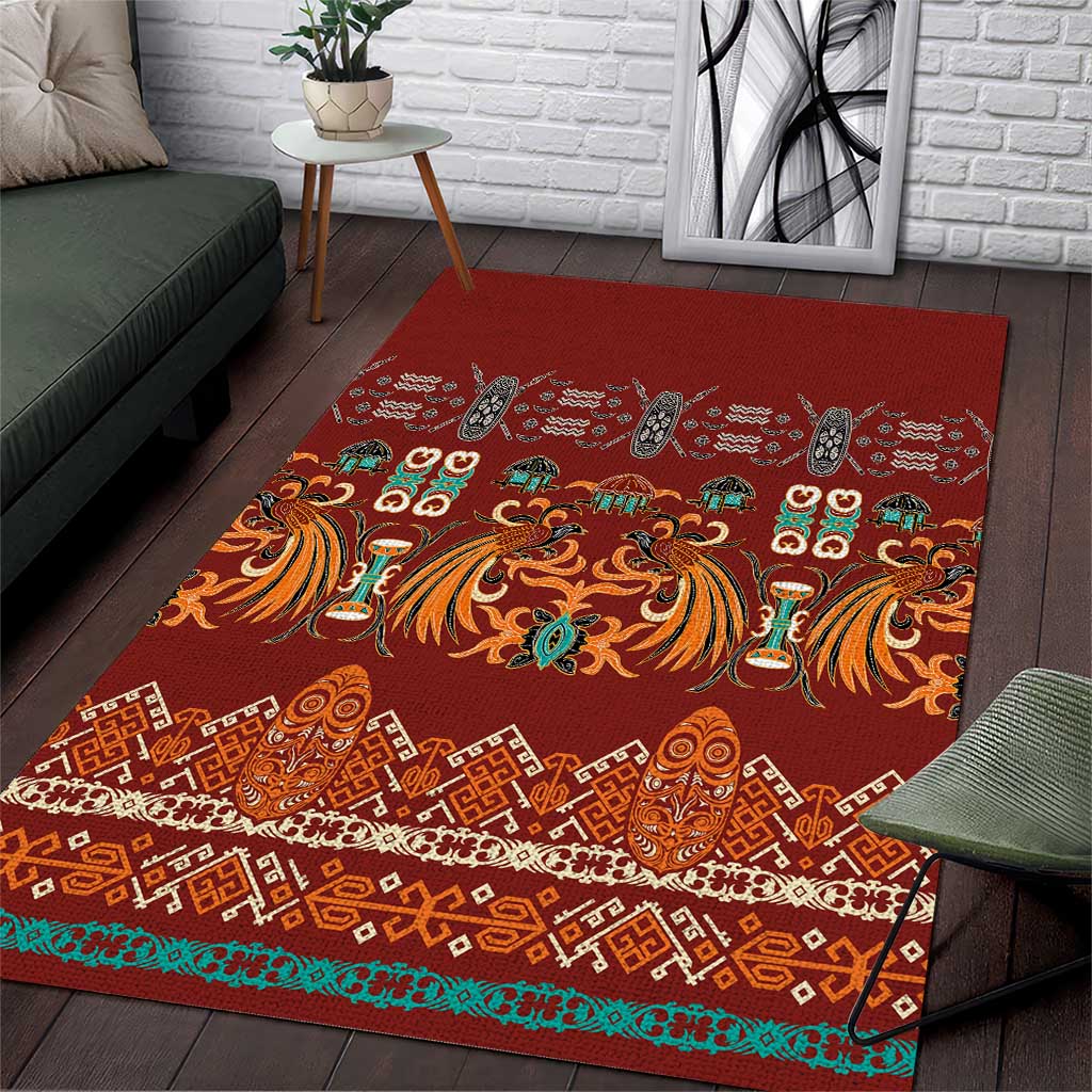 Oxblood Batik Papua-inspired Pattern Area Rug - Polynesian Pride