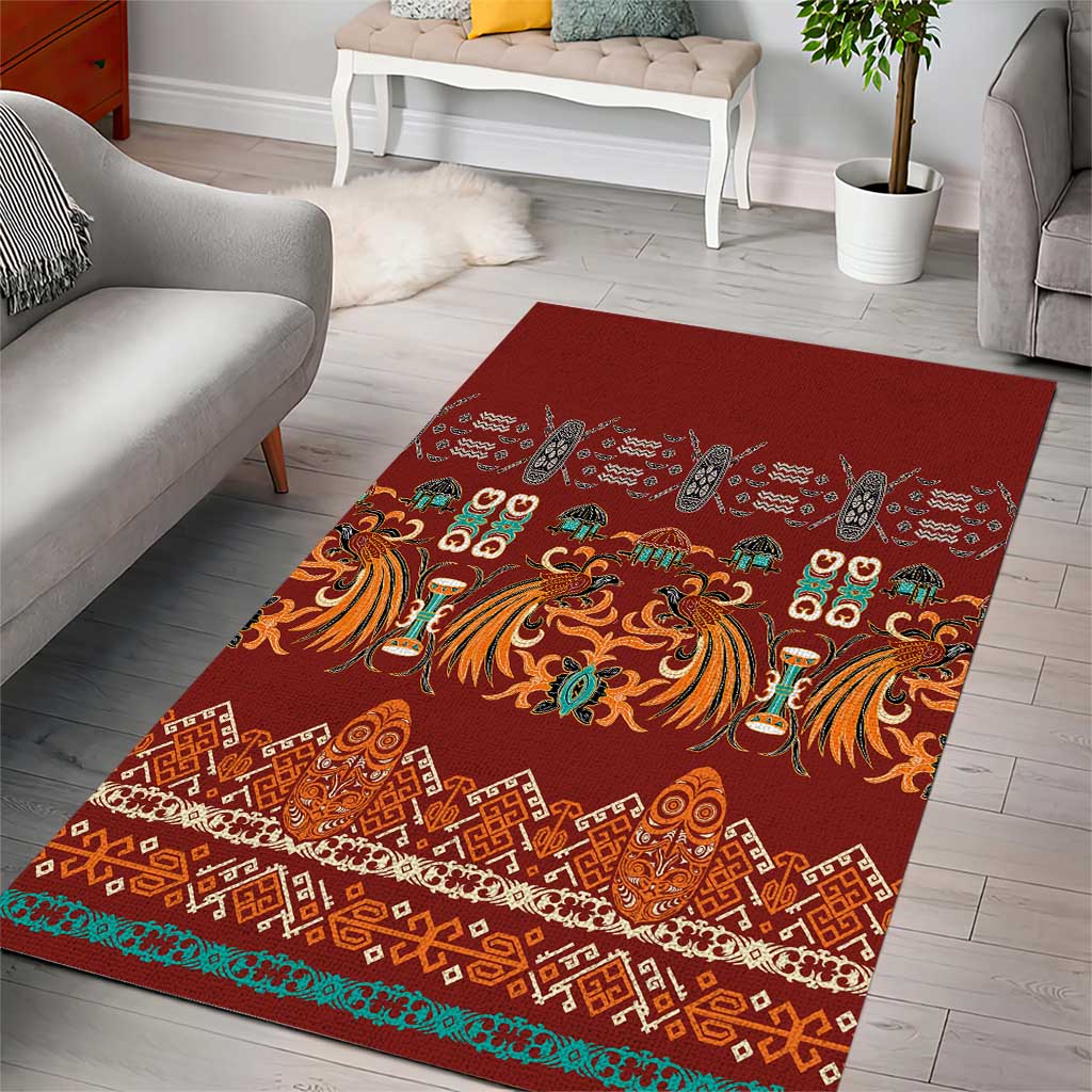 Oxblood Batik Papua-inspired Pattern Area Rug - Polynesian Pride