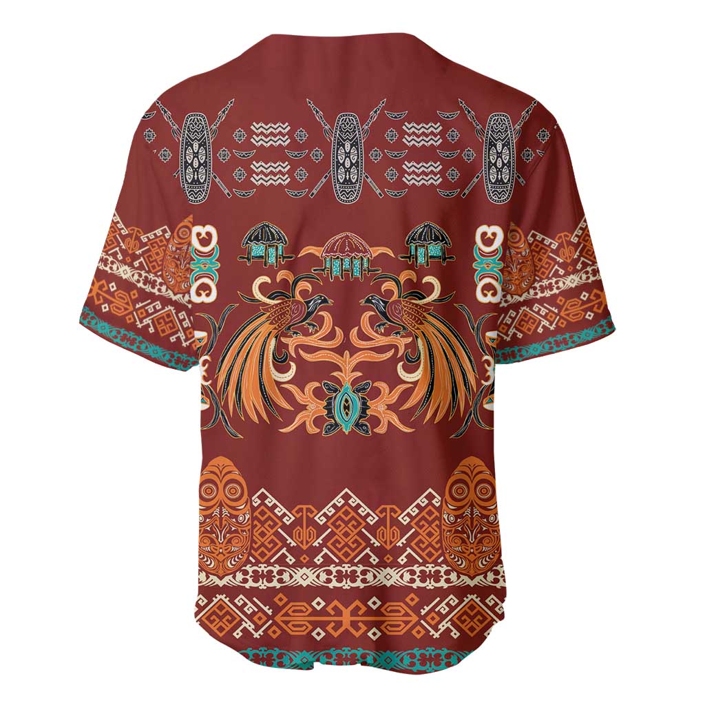 Oxblood Batik Papua-inspired Pattern Baseball Jersey - Polynesian Pride