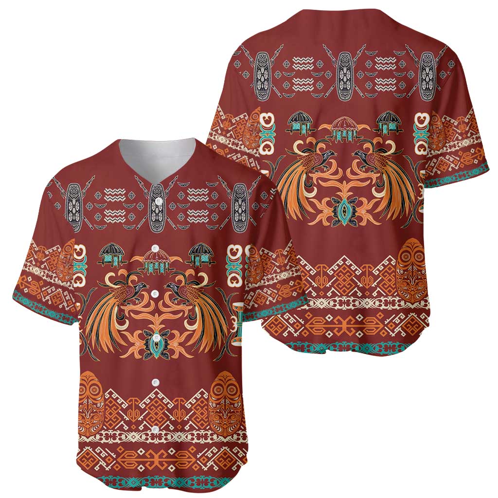 Oxblood Batik Papua-inspired Pattern Baseball Jersey - Polynesian Pride