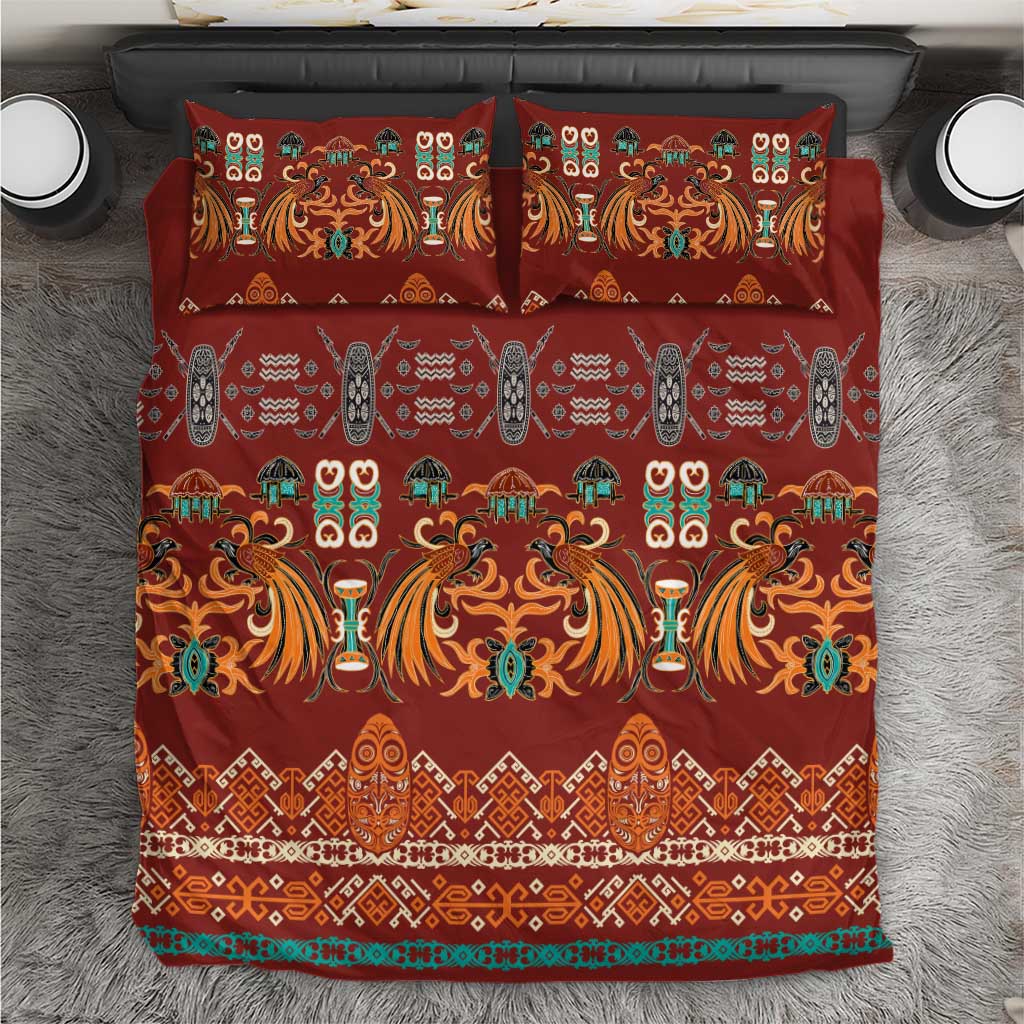 Oxblood Batik Papua-inspired Pattern Bedding Set - Polynesian Pride
