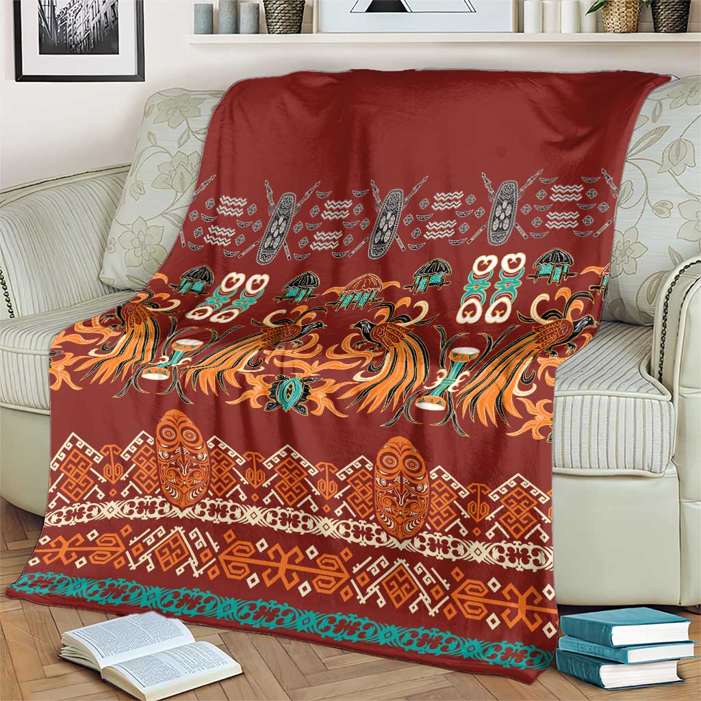 Oxblood Batik Papua-inspired Pattern Blanket - Polynesian Pride
