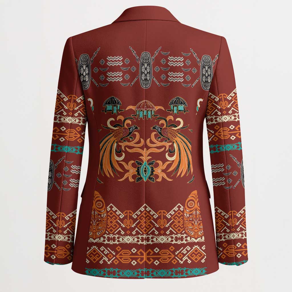 Oxblood Batik Papua-inspired Pattern Blazer - Polynesian Pride