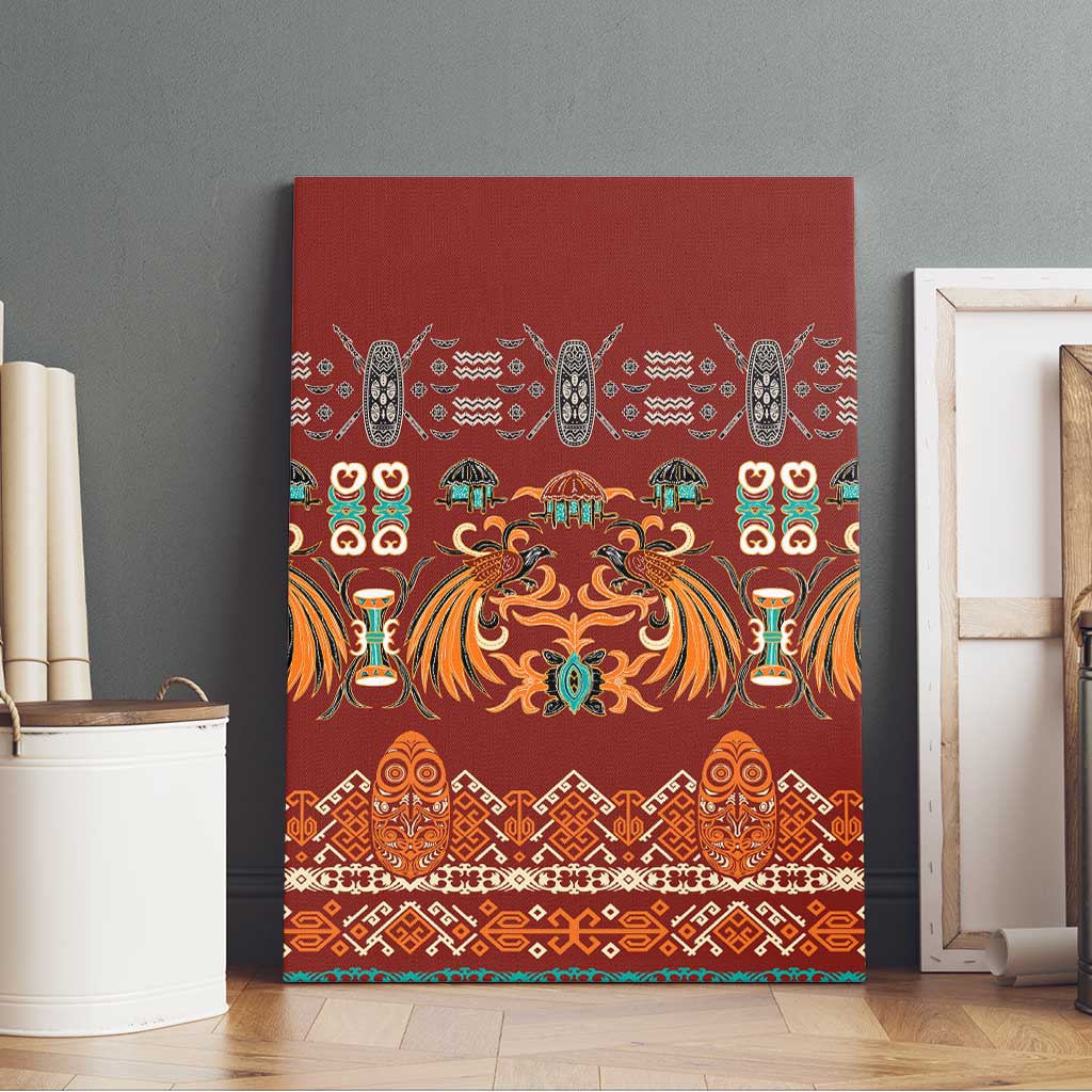 Oxblood Batik Papua-inspired Pattern Canvas Wall Art - Polynesian Pride