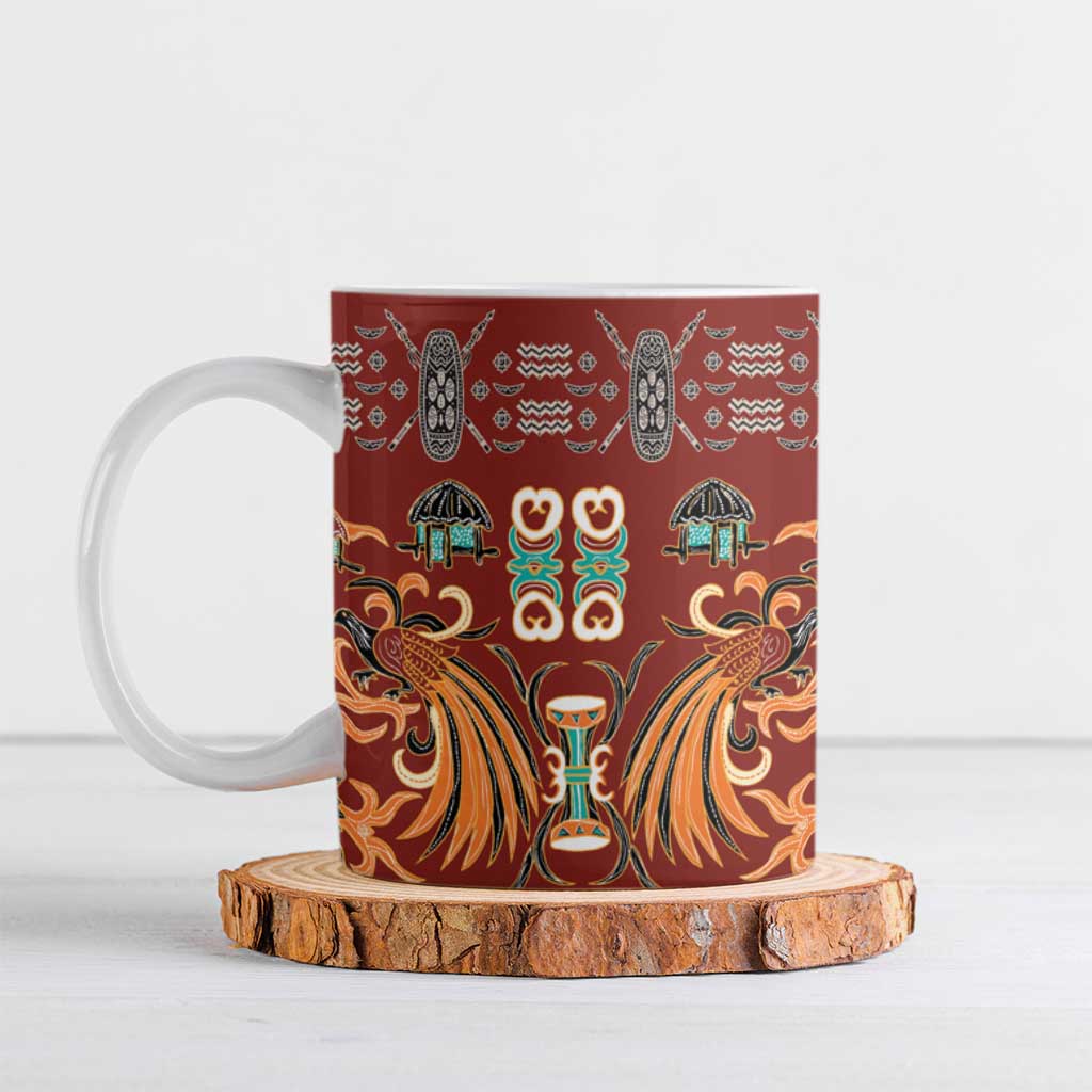 Oxblood Batik Papua-inspired Pattern Ceramic Mug - Polynesian Pride