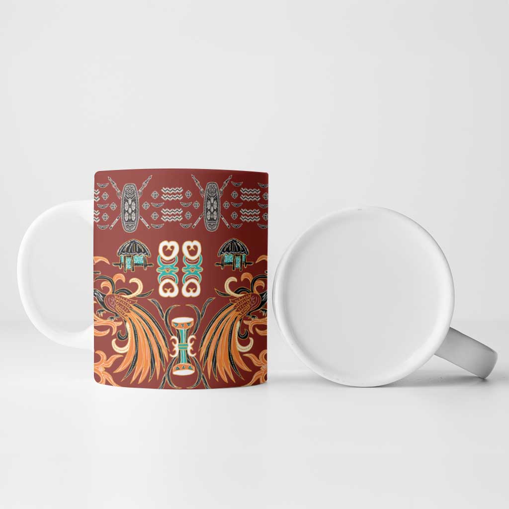 Oxblood Batik Papua-inspired Pattern Ceramic Mug - Polynesian Pride