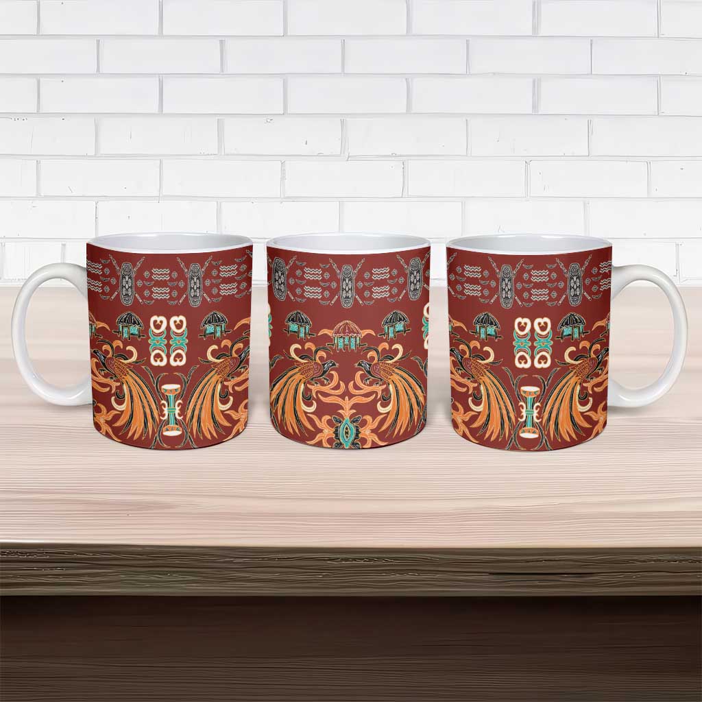 Oxblood Batik Papua-inspired Pattern Ceramic Mug - Polynesian Pride