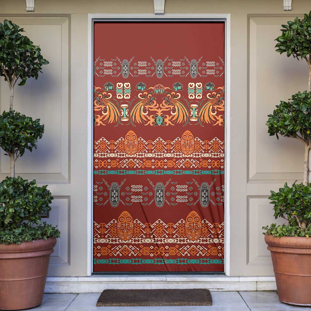 Oxblood Batik Papua-inspired Pattern Door Cover - Polynesian Pride