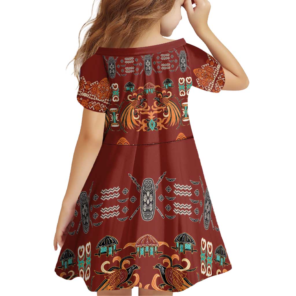 Oxblood Batik Papua-inspired Pattern Family Matching Off Shoulder Short Dress and Hawaiian Shirt - Polynesian Pride