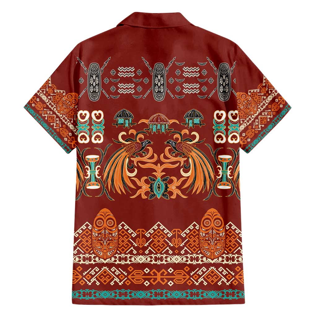 Oxblood Batik Papua-inspired Pattern Family Matching Puletasi and Hawaiian Shirt - Polynesian Pride