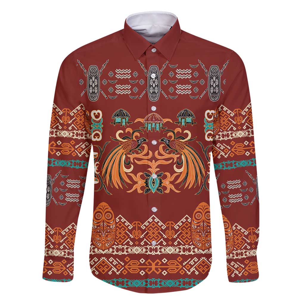 Oxblood Batik Papua-inspired Pattern Family Matching Puletasi and Hawaiian Shirt - Polynesian Pride
