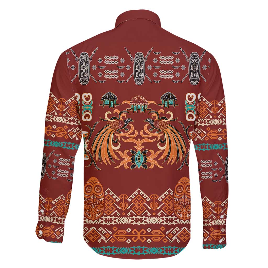 Oxblood Batik Papua-inspired Pattern Family Matching Puletasi and Hawaiian Shirt - Polynesian Pride