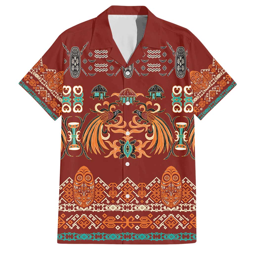 Oxblood Batik Papua-inspired Pattern Family Matching Short Sleeve Bodycon Dress and Hawaiian Shirt - Polynesian Pride
