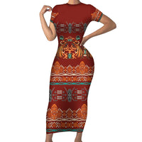 Oxblood Batik Papua-inspired Pattern Family Matching Short Sleeve Bodycon Dress and Hawaiian Shirt - Polynesian Pride
