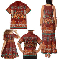 Oxblood Batik Papua-inspired Pattern Family Matching Tank Maxi Dress and Hawaiian Shirt - Polynesian Pride