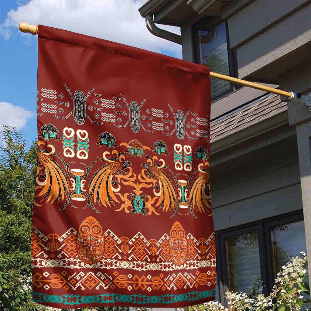 Oxblood Batik Papua-inspired Pattern Garden Flag - Polynesian Pride