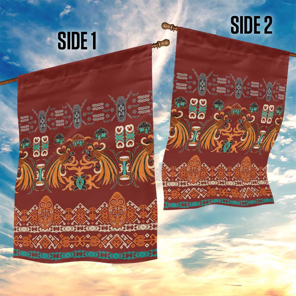 Oxblood Batik Papua-inspired Pattern Garden Flag - Polynesian Pride