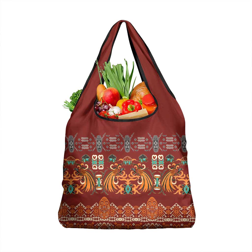 Oxblood Batik Papua-inspired Pattern Grocery Bag - Polynesian Pride