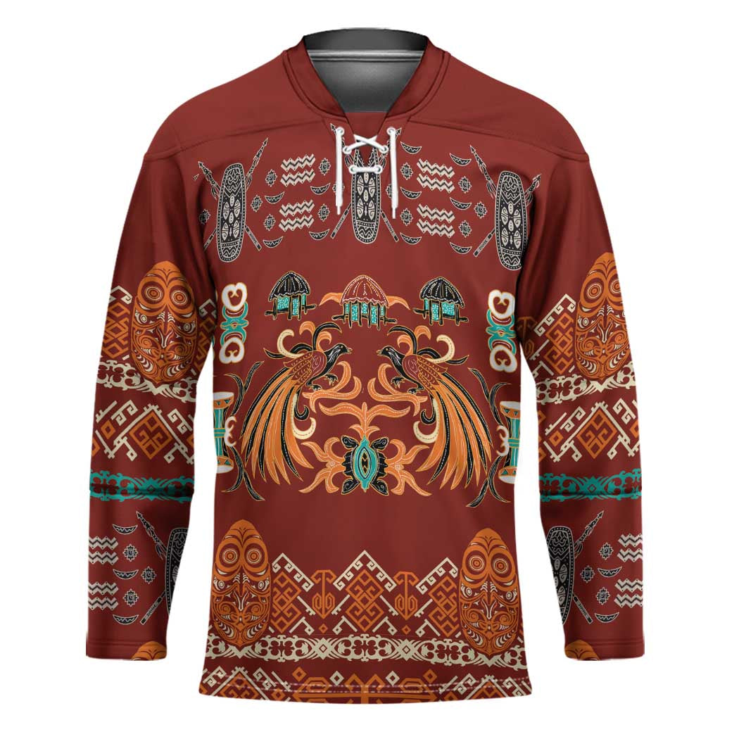 Oxblood Batik Papua-inspired Pattern Hockey Jersey - Polynesian Pride