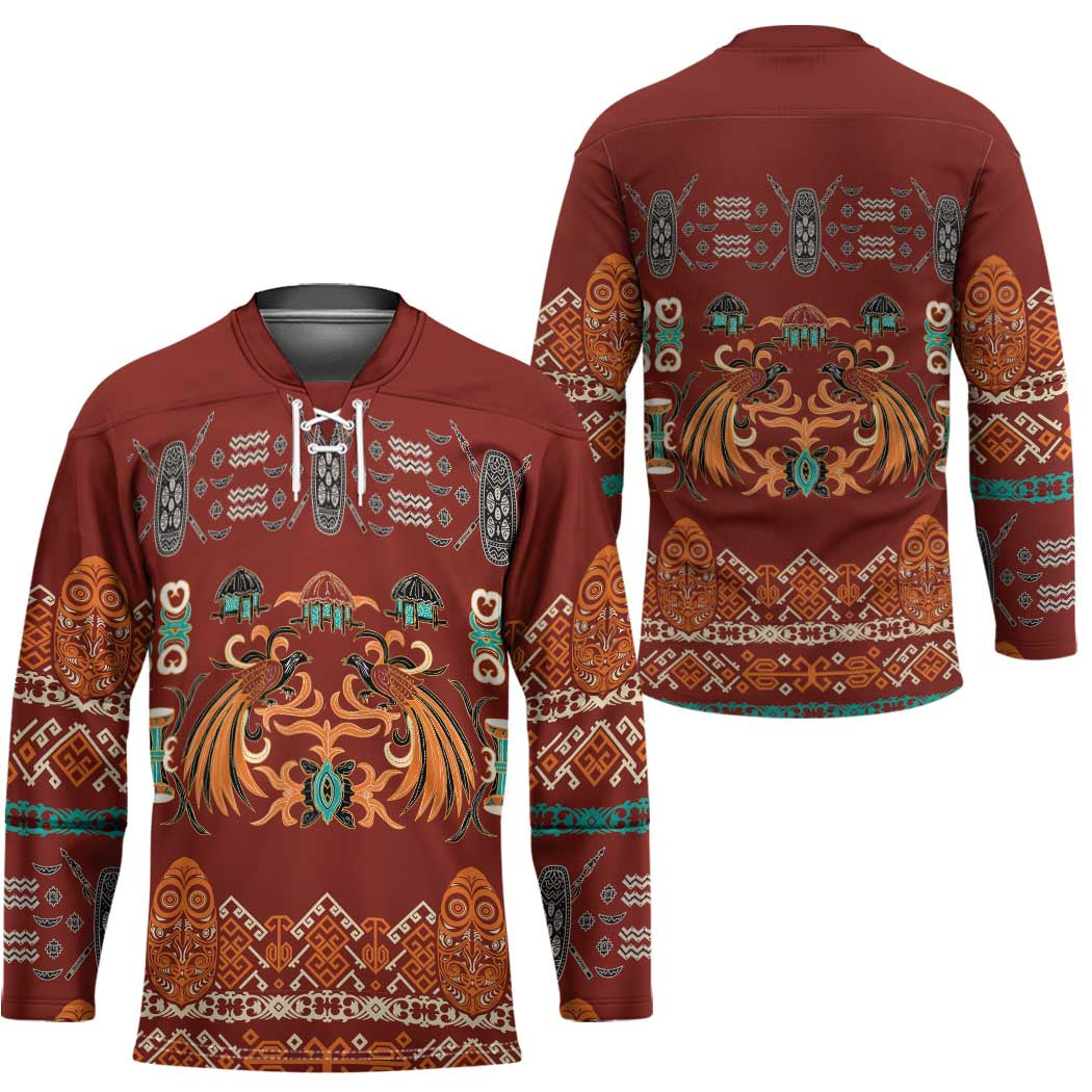 Oxblood Batik Papua-inspired Pattern Hockey Jersey - Polynesian Pride