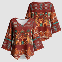 Oxblood Batik Papua-inspired Pattern Kimono Sleeve Blouse - Polynesian Pride