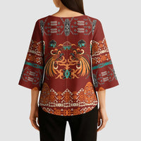 Oxblood Batik Papua-inspired Pattern Kimono Sleeve Blouse - Polynesian Pride