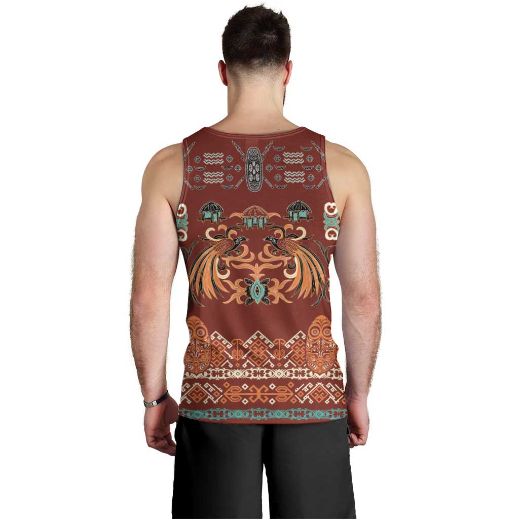 Oxblood Batik Papua-inspired Pattern Men Tank Top - Polynesian Pride