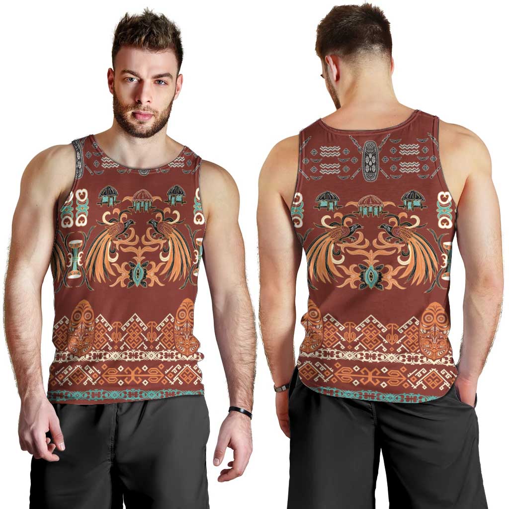 Oxblood Batik Papua-inspired Pattern Men Tank Top - Polynesian Pride