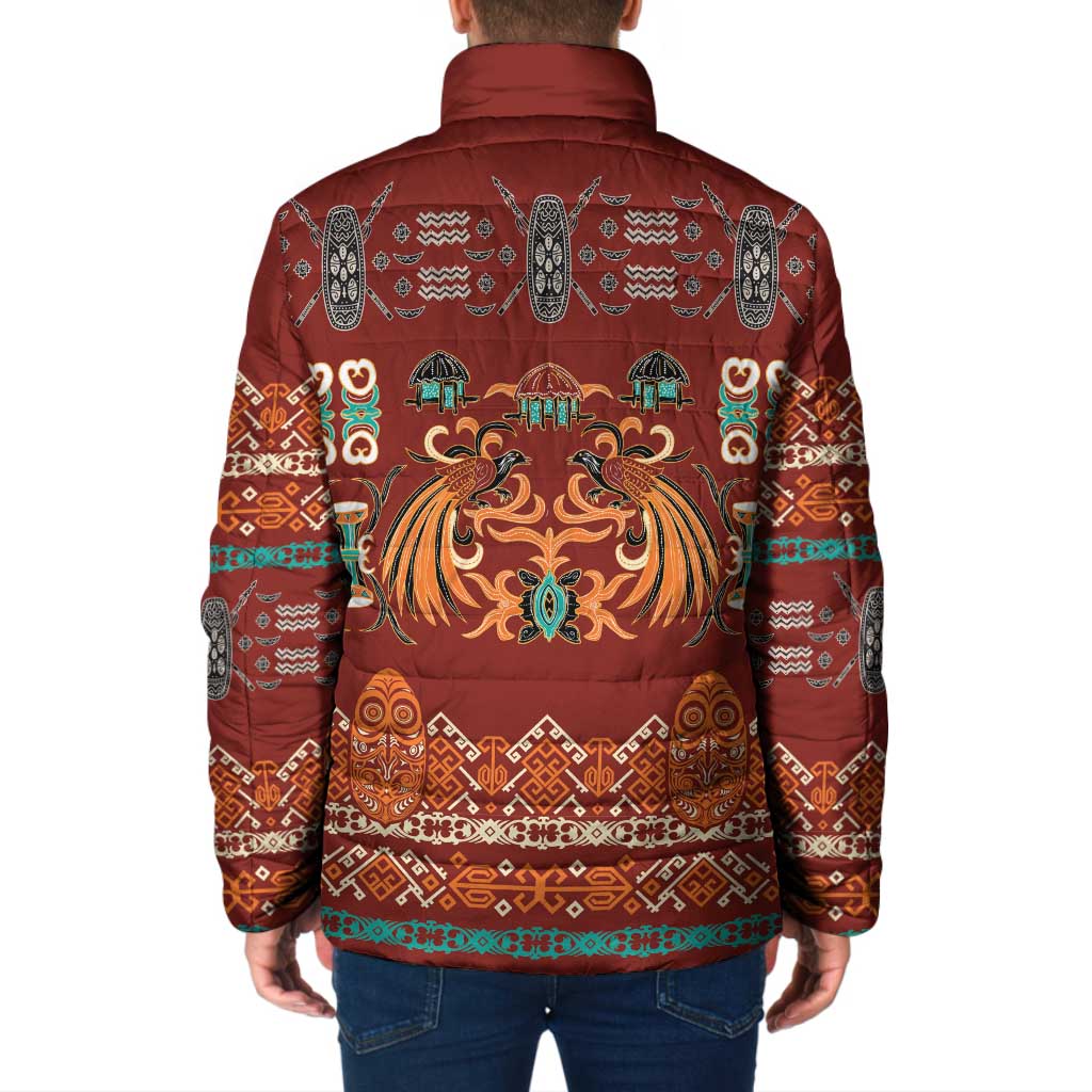 Oxblood Batik Papua-inspired Pattern Padded Jacket - Polynesian Pride