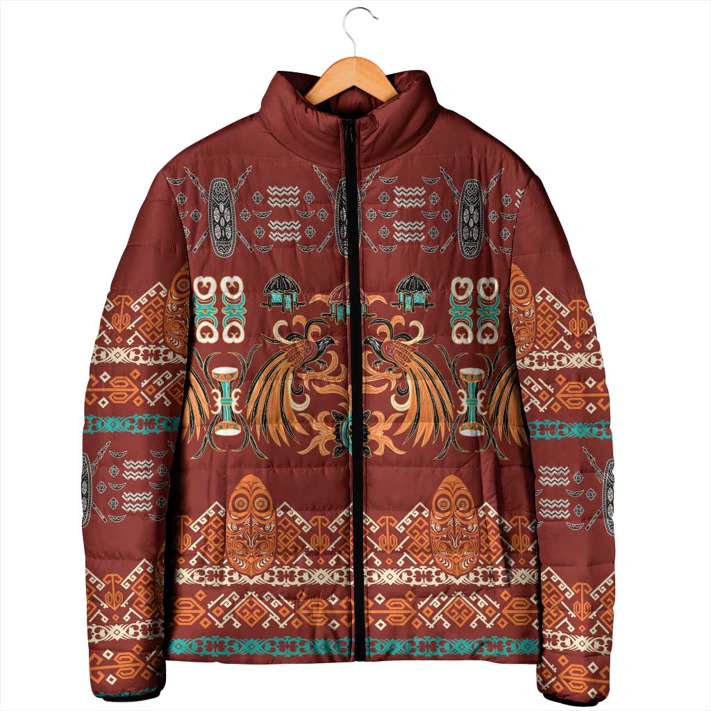 Oxblood Batik Papua-inspired Pattern Padded Jacket - Polynesian Pride