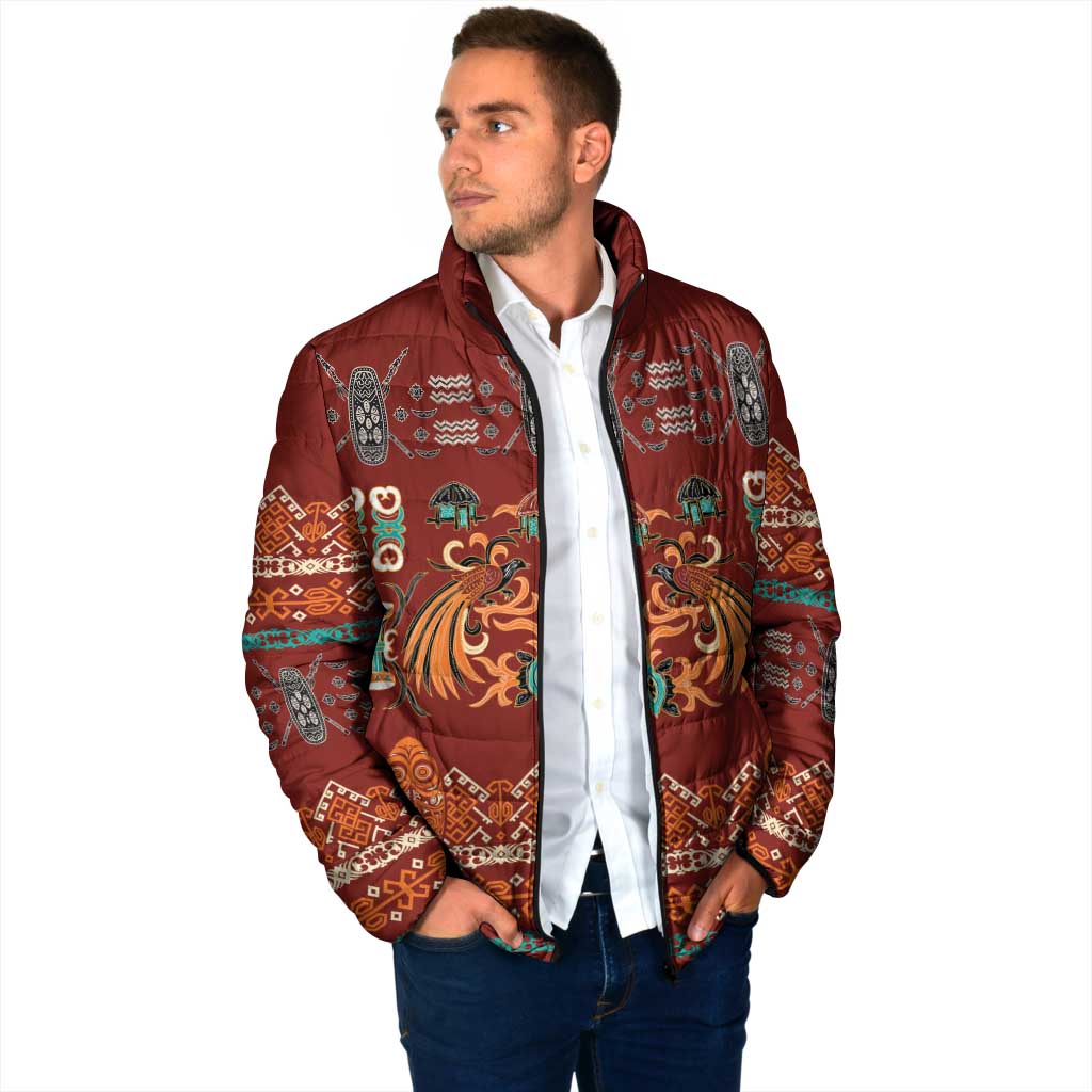 Oxblood Batik Papua-inspired Pattern Padded Jacket - Polynesian Pride