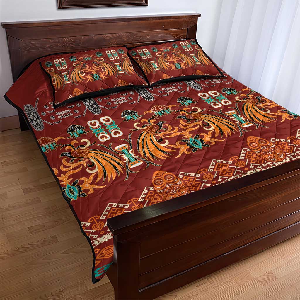 Oxblood Batik Papua-inspired Pattern Quilt Bed Set - Polynesian Pride