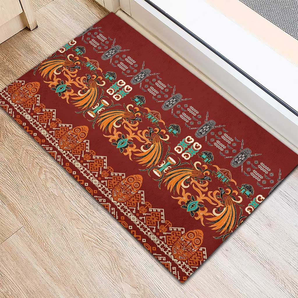 Oxblood Batik Papua-inspired Pattern Rubber Doormat - Polynesian Pride