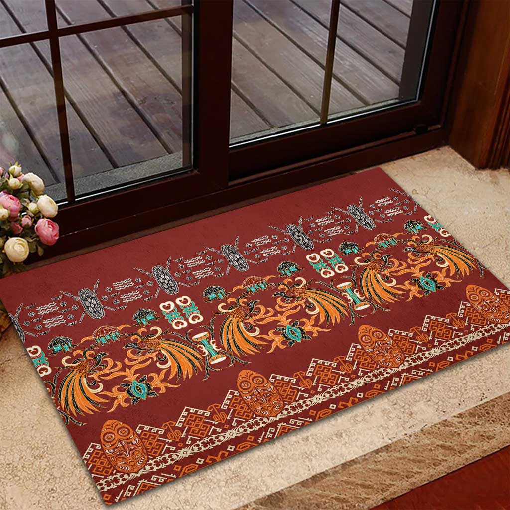 Oxblood Batik Papua-inspired Pattern Rubber Doormat - Polynesian Pride
