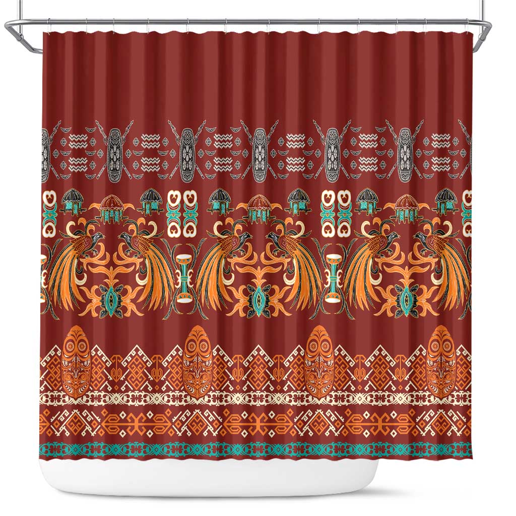 Oxblood Batik Papua-inspired Pattern Shower Curtain - Polynesian Pride
