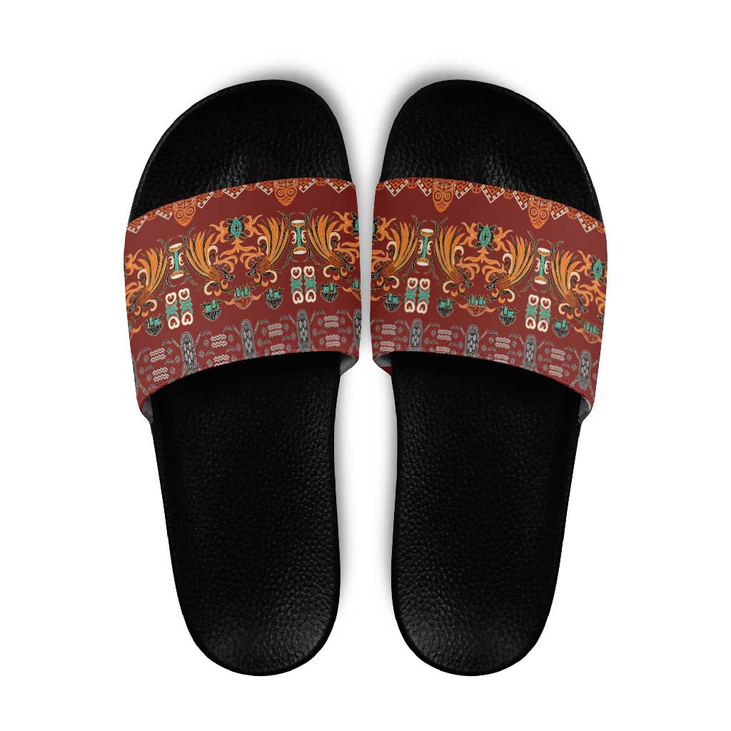 Oxblood Batik Papua-inspired Pattern Slide Sandals - Polynesian Pride