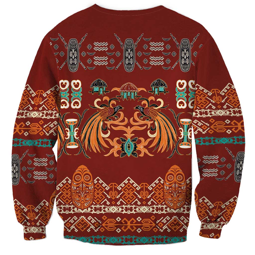 Oxblood Batik Papua-inspired Pattern Sweatshirt - Polynesian Pride