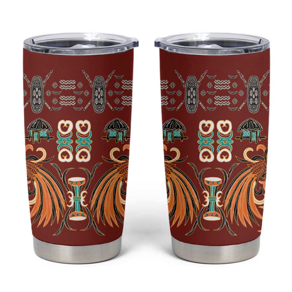 Oxblood Batik Papua-inspired Pattern Tumbler Cup - Polynesian Pride