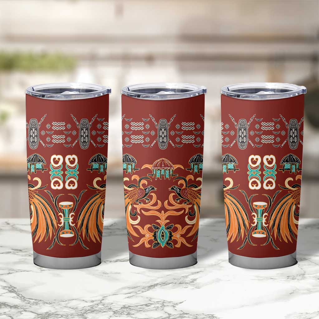 Oxblood Batik Papua-inspired Pattern Tumbler Cup - Polynesian Pride